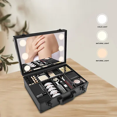 Makeup Train Case W/ LED Light & Mirror  Jewelry Storage Box Cosmetic Organizer • $69