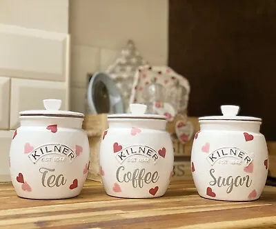 £46 • Buy Emma Bridgewater Themed Kilner Set Of Tea Coffee Sugar Canisters - Pink Hearts