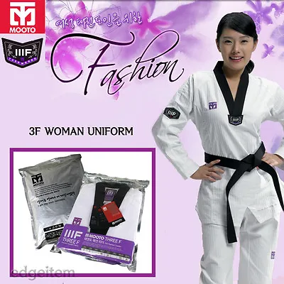 MOOTO 3F Woman Taekwondo Uniform Black V-Neck Female Dobok TKD • $108.40