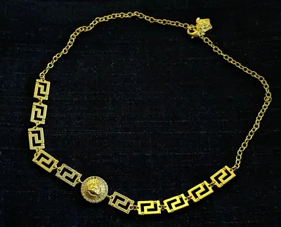 Versace Gold Tone Monogram Charm Medusa Pendant Necklace • $153.55