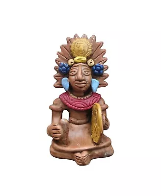 Vintage Aztec Warrior Mayan Mexican Clay Figure Folk Art Headdress Shield • $45.90