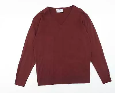 Charles Wilson Mens Red V-Neck Acrylic Pullover Jumper Size M Long Sleeve • £6.75