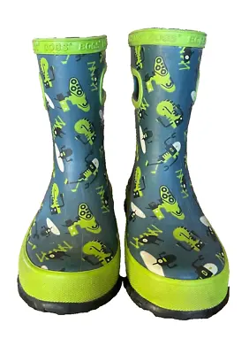 Bogs Skipper Rain Boots Toddler Size 9 Blue Green Robots Pull On Waterproof • $20.75