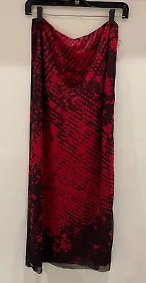 Vivienne Tam Rare 90s Y2K Red Black Print Mesh Midi Skirt Size 3 Originally $275 • $152.99