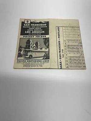 Pacific Greyhound Line Pocket Folder Timetable 1953 Bus Route Schedule Calif • $34.25