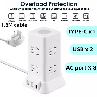 2 USB 8 Way Charging Power Board Outlets Socket Charger Ports Surge Protector • $29.22