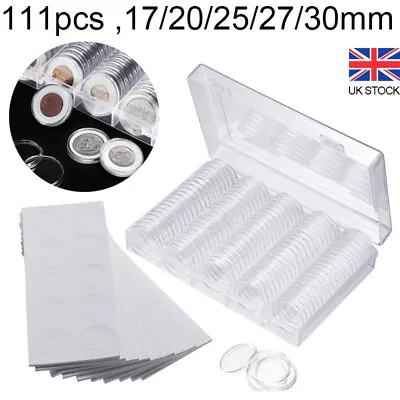 100Pcs 30mm Coin Cases Capsules Holder Applied Clear Plastic Round Storage Boxes • £12.14