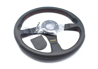 MOMO Tuner Black Steering Wheel Leather Red Stitching 350mm Genuine Brand New • $189.95