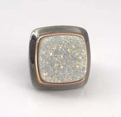 Sterling Silver Contemporary Cocktail Ring White Druzy Quartz Size 7 Milor Italy • $49.97