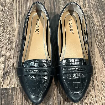 Vionic SAVANNAH Black Leather Slip On Pointed Toe Penny Loafers Women’s Size 7M • $33.60