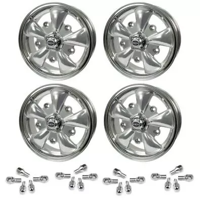 Set Of 4 15  X 5-1/2  Vw Bug 5 Lug Silver Empi 5 Spoke Wheels & Lug Nuts • $753.95