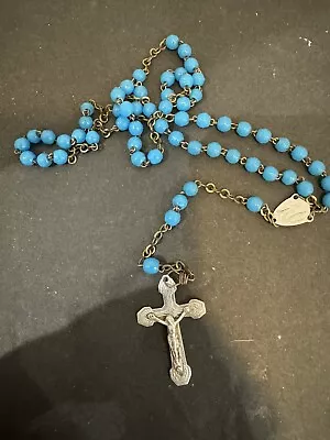 Rosary Beads Vintage Vibrant  Blue Lourdes Catholic Religious • £11.58