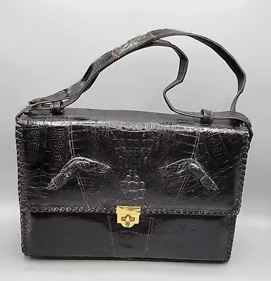 Vintage ETCO Black Alligator Exotic Satchel Tote Hand Bag Purse W/ Arms And Legs • $80