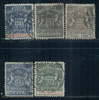 RHODESIA 1-7 SG1-318-21 Used 1892-94 Coat Of Arms Short Set Of 5/16 CV$27 • $13.88