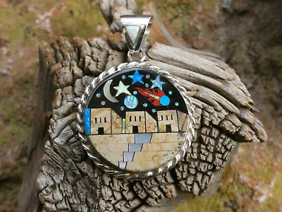 Old Pueblo Celestial Night Micro Inlay Gemstone Sterling Silver 925 Pendant E24 • $149.95