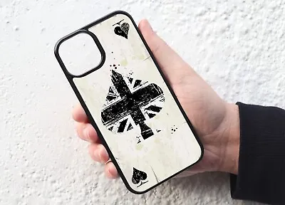 B&W British Flag Ace Of Spades Playing Card Mobile Phone Case Cover • £9.95