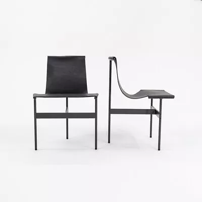 Pair Of Gratz Industries Laverne TG-10 Sling Dining Chairs Black Leather & Frame • $6800