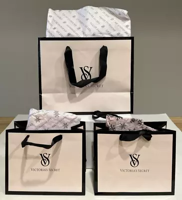 Lot Of 3 Victoria’s Secret Pink & Black LOGO Gift Bags 1 Medium 11  & 2 Small 8  • $19.95