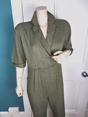 American Vintage Ladies Jumpsuit With Collar Green With White Dots Size Small • £14.50
