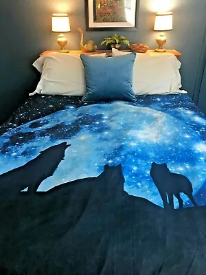 Galaxy Sky Queen Size Duvet Cover Giant Moon & Wolves Gorgeous Unique Nature • $25