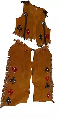 Vintage Western Cowboy Vest Chaps Suede Leather Child's M USA • $44.99