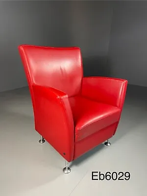 EB6029 Vintage Danish Lounge Chair Red Leather Hurup Retro MCM MNOR • £275