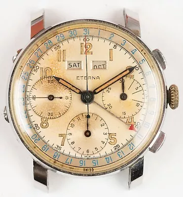 Vintage Eterna Valjoux 72c Chronograph Watch Stainless Steel Needs TLC! • $1325