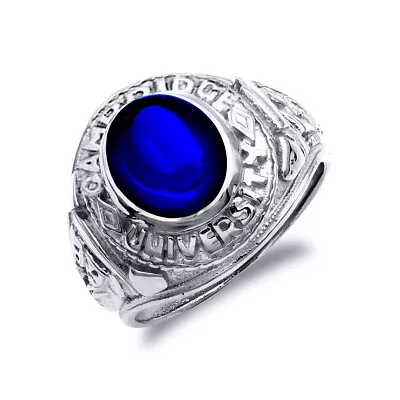 Mens Silver Jewelco London Sapphire-Blue CZ Cambridge University College Ring • $108.99