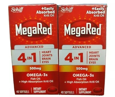 $26.99 • Buy 2 Pack Schiff MegaRed Advanced 4-in-1 Omega-3s 40 Softgels Exp 2023+ #1615