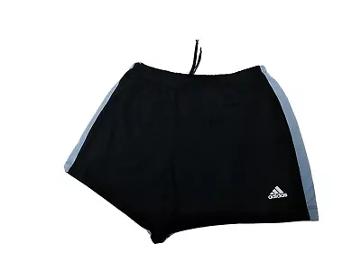 Vintage Adidas Womens M 3 Stripe Stretch  Lined Running Shorts Navy Poly Spandex • $9.80