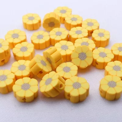 £3.60 • Buy 30 Yellow Daisy Polymer Clay Beads - Sunflower Polymer Clay Beads - Flower Beads