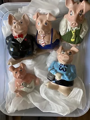 Full Set Of 5 X Natwest Pigs Family Piggy Banks Money Boxes 1980s • £26