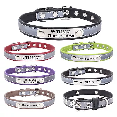 Personalized Reflective Cat Dog Collar With Name Plate Custom Engraved For Dogs • $7.98