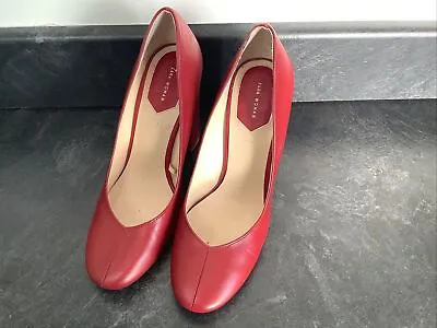 Zara Woman Red Soft Leather High Heeled Court Shoes Size 6/39 Chunky 4” Heels • £13