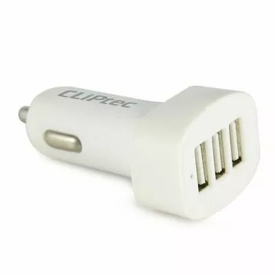 CLiPtec 3 Port USB Intelligent IC Chip 5.1A In-Car Charger For Galaxy Tab White • £6.62