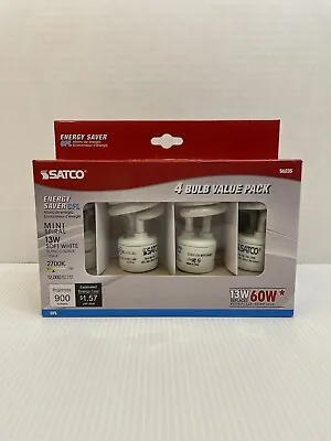 Satco CFL Mini Spiral 13W Compact Fluorescent 900 Lumens Soft White 2700K 4 Pack • $13.50