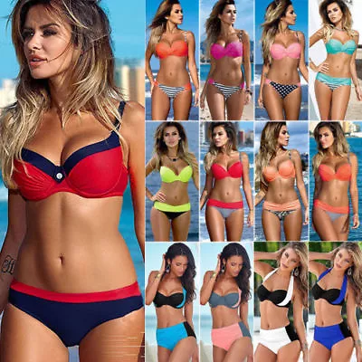 █Women Push Up Bikini Set Bra Padded Swimwear Bandage Lady Swimsuit Bathing Suit • £11.04