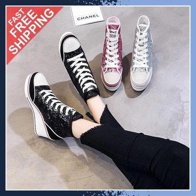 $39.99 • Buy New Lady's High Top Wedge Heel Sneakers Women Pumps Lace Up Canvas Sport Shoes