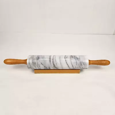 Marble Rolling Pin With Wood Handles & Stand 10 Inch Gray White Marble • $18.50