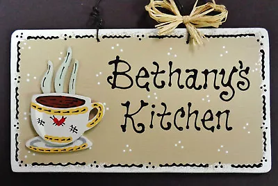 COFFEE CUP Personalized KITCHEN SIGN Wood Decor Wall Art Hanger Country Plaque • $12.55