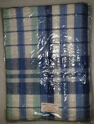 Vintage Blue White Green Chequered Table Cloth Cotton Seersucker  50×50 • £10.99