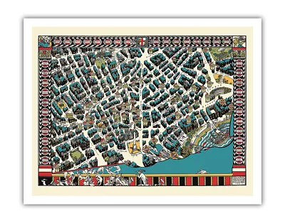 London England Theatreland District - Vintage Pictorial Map MacDonald Gill 1915 • $12.98