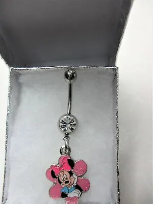 Walt Disney World Minnie Mouse Flower Charm On Clear Crystal Belly Navel Bar   • £18.95