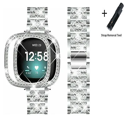 Fitbit Versa 4/Sense 2 Bling Metal Watch Band Bracelet Strap W/ Diamond Case • $14.99