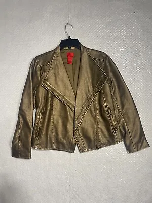 $14.99 • Buy V Cristina Womens Waist Length Polyurethane Gold Tone Jacket 