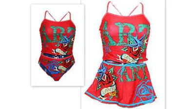 Girls ED HARDY Designer 3 Piece Tankini Swimsuit Set Red 2-3 Years • £2.99