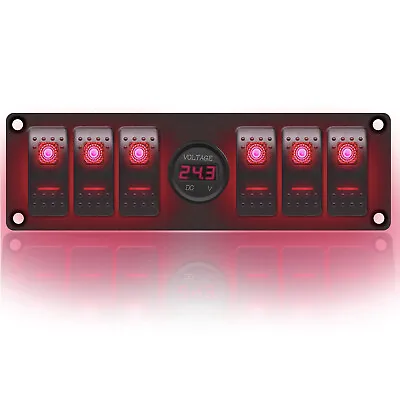 $34.99 • Buy 12V LED Illuminate Rocker Switch Panel 6 Gang Circuit Breaker Marine & Voltmeter