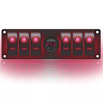 $34.99 • Buy 12V LED Illuminate Rocker Switch Panel 6 Gang Circuit Breaker Marine & Voltmeter