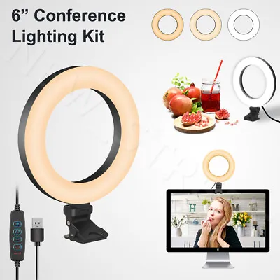 $17.94 • Buy 6 Inch LED Ring Light Clip On Video Conference Lighting Kit For Laptop Monitor