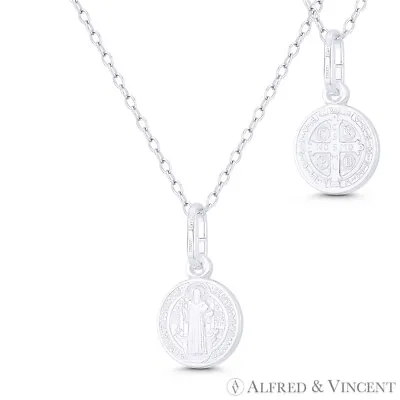 St. Benedict Of Nursia & Cross 925 Sterling Silver Reversible 10mm Medal Pendant • $13.19